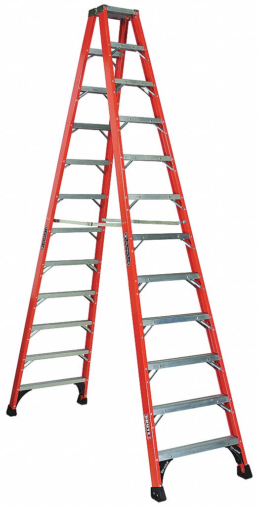 TWIN STEPLADDER, 12 FT LADDER SIZE, FIBREGLASS, 375 LB LOAD CAPACITY, 72 LB W