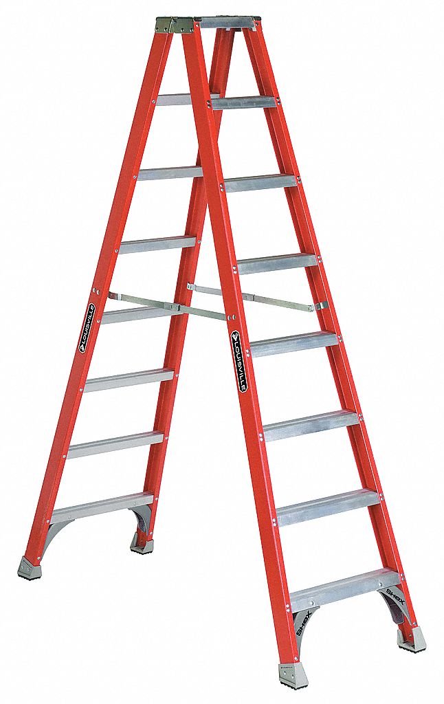 TWIN STEPLADDER, 8 FT LADDER SIZE, FIBREGLASS, 300 LB LOAD CAPACITY, 34 LB W