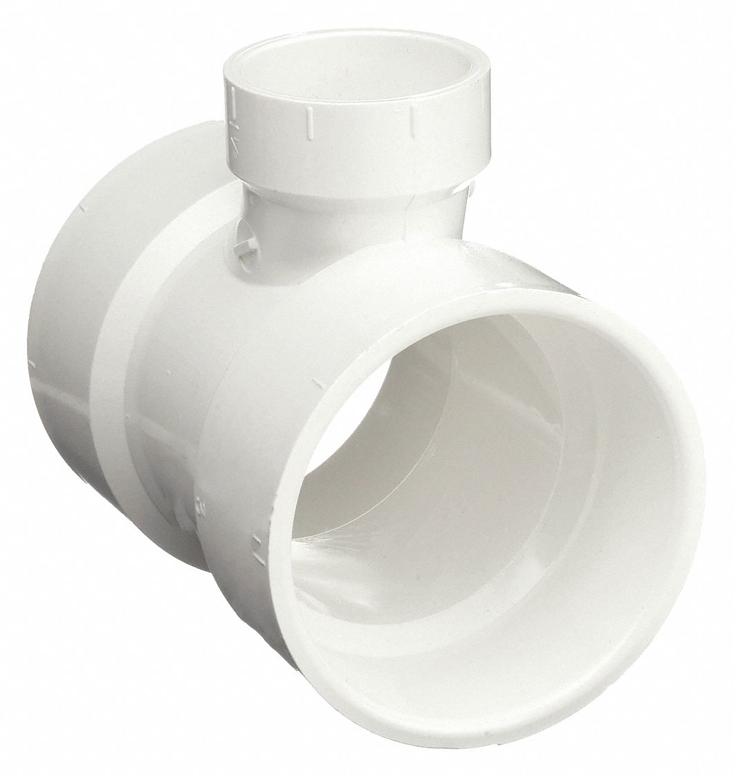 SANITARY REDUCING TEE: SCHEDULE 40, 2 IN X 2 IN X 1½ IN FITTING PIPE SIZE, WHITE