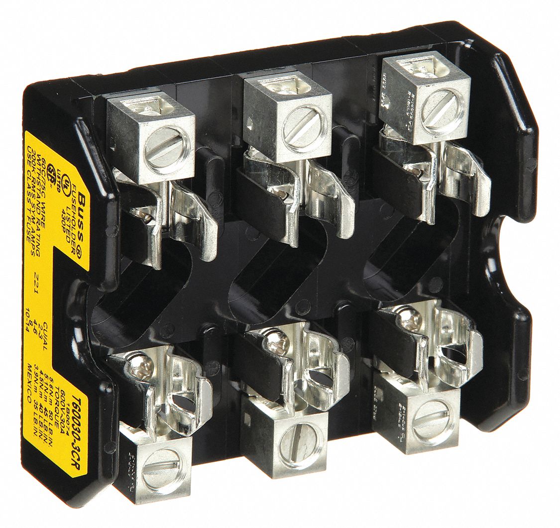 Fuse Block: Open Block Design, 3 Pole, 600 V AC, Box Lug, Non-Indicating