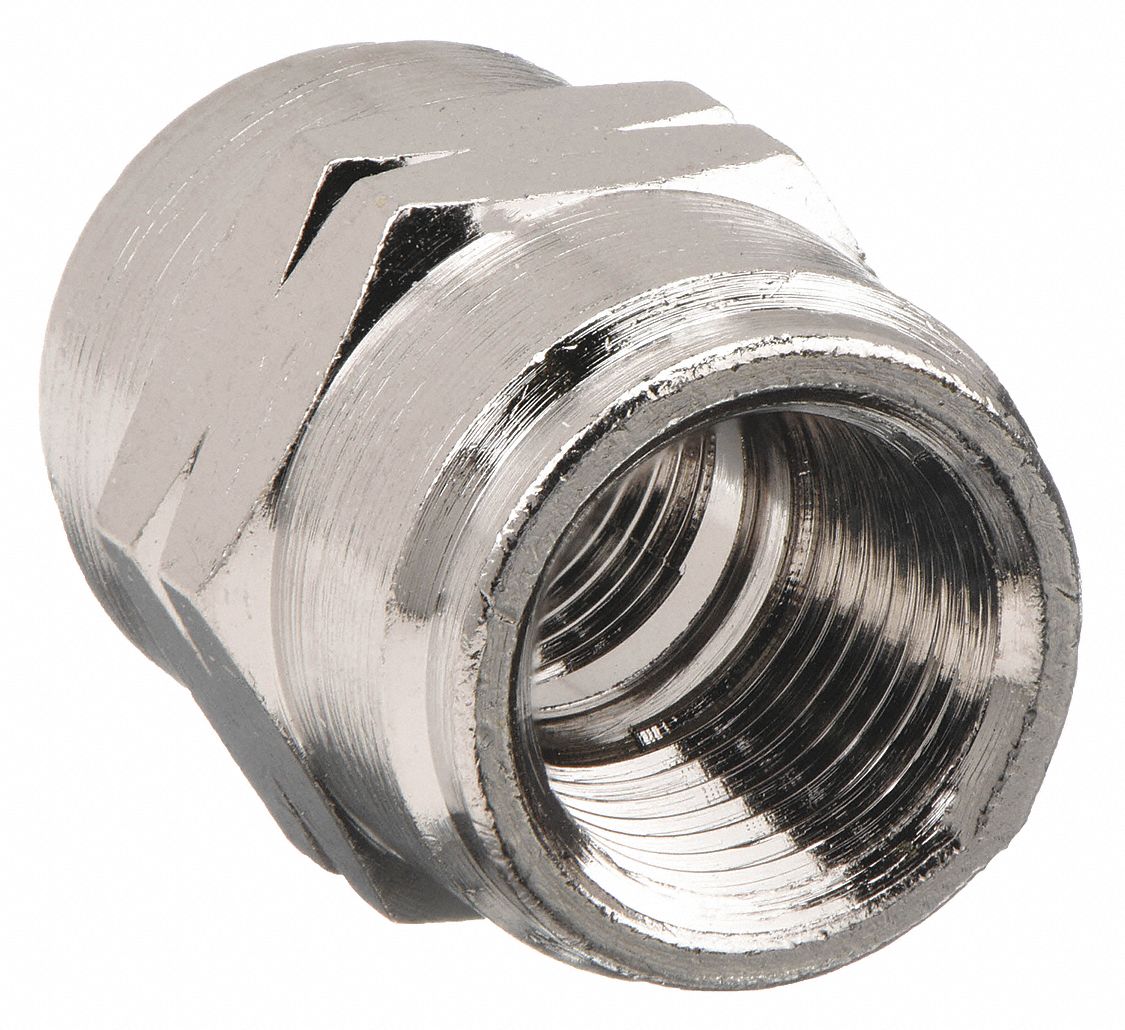 FEMALE COUPLING: NICKEL-PLATED BRASS, ⅜ IN X ⅜ IN FITTING, FEMALE NPT X FEMALE NPT