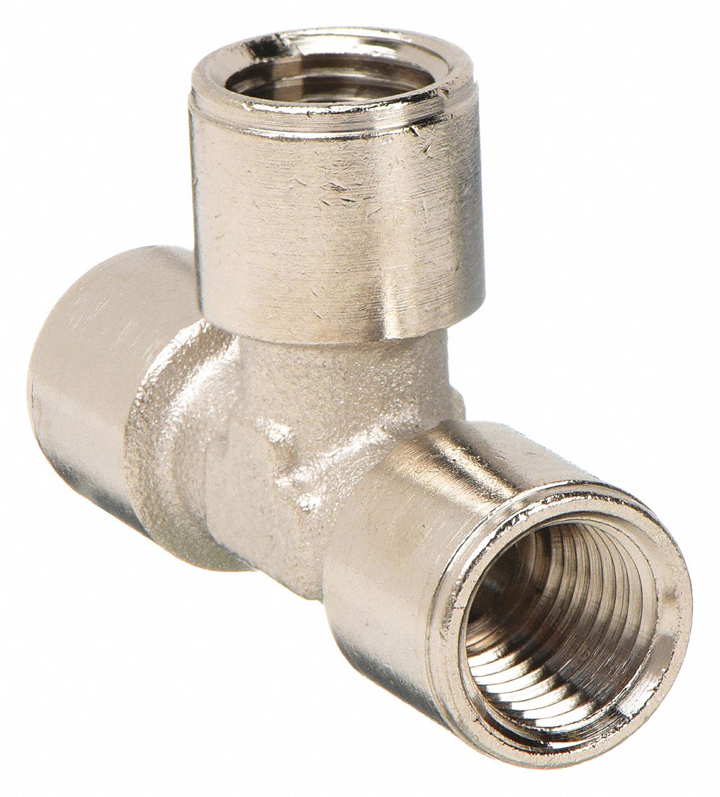 TEE: NICKEL-PLATED BRASS, ¼ IN X ¼ IN X ¼ IN FITTING PIPE SIZE, 2 IN OVERALL LG