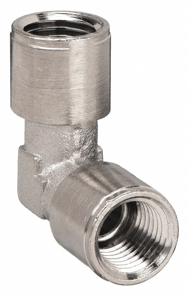 90 °  ELBOW: NICKEL-PLATED BRASS, ¼ IN X ¼ IN FITTING PIPE SIZE, FEMALE NPT X FEMALE NPT