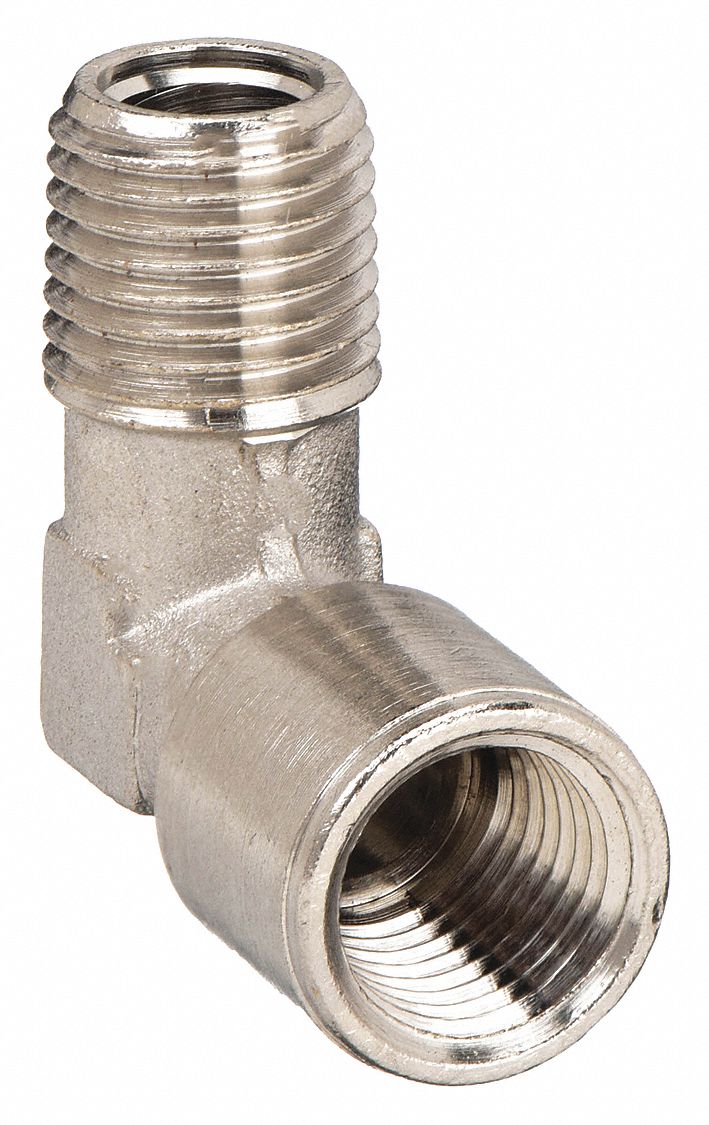 90 °  STREET ELBOW: NICKEL-PLATED BRASS, ¼ IN X ¼ IN FITTING, MALE NPT X FEMALE NPT