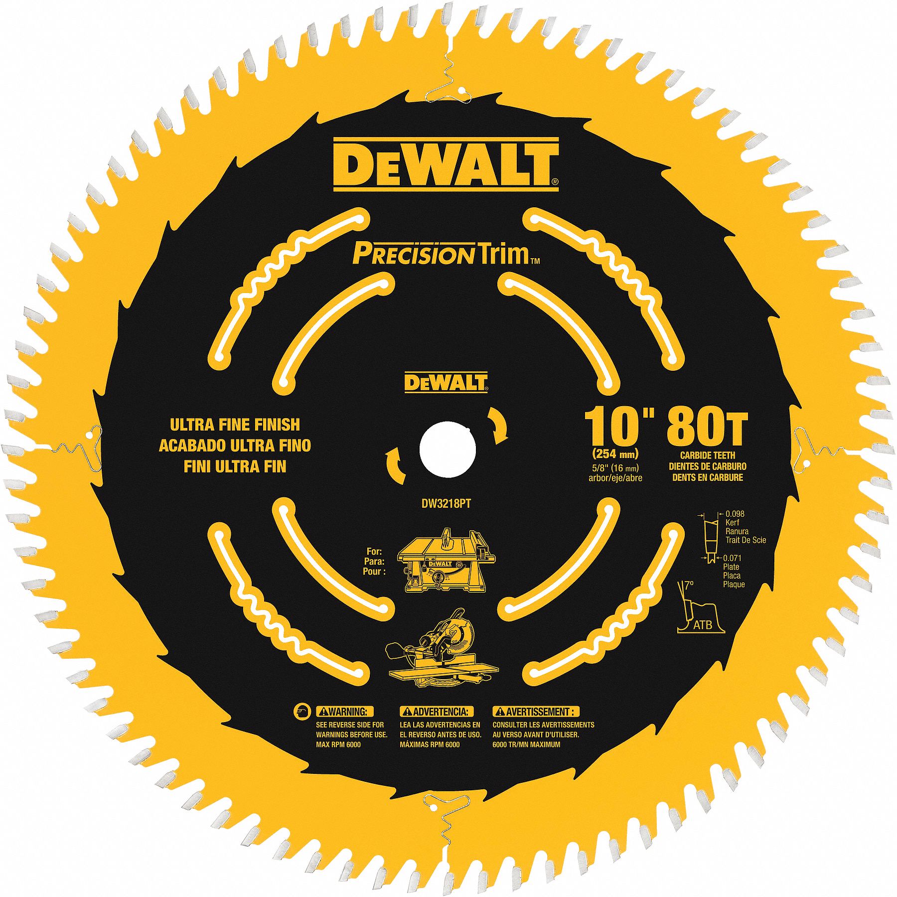 CIRCULAR SAW BLADE, CARBIDE, 10 IN, 80 TEETH, ⅝ IN ARBOUR, 6000 RPM, FOR MITRE/TABLE SAWS