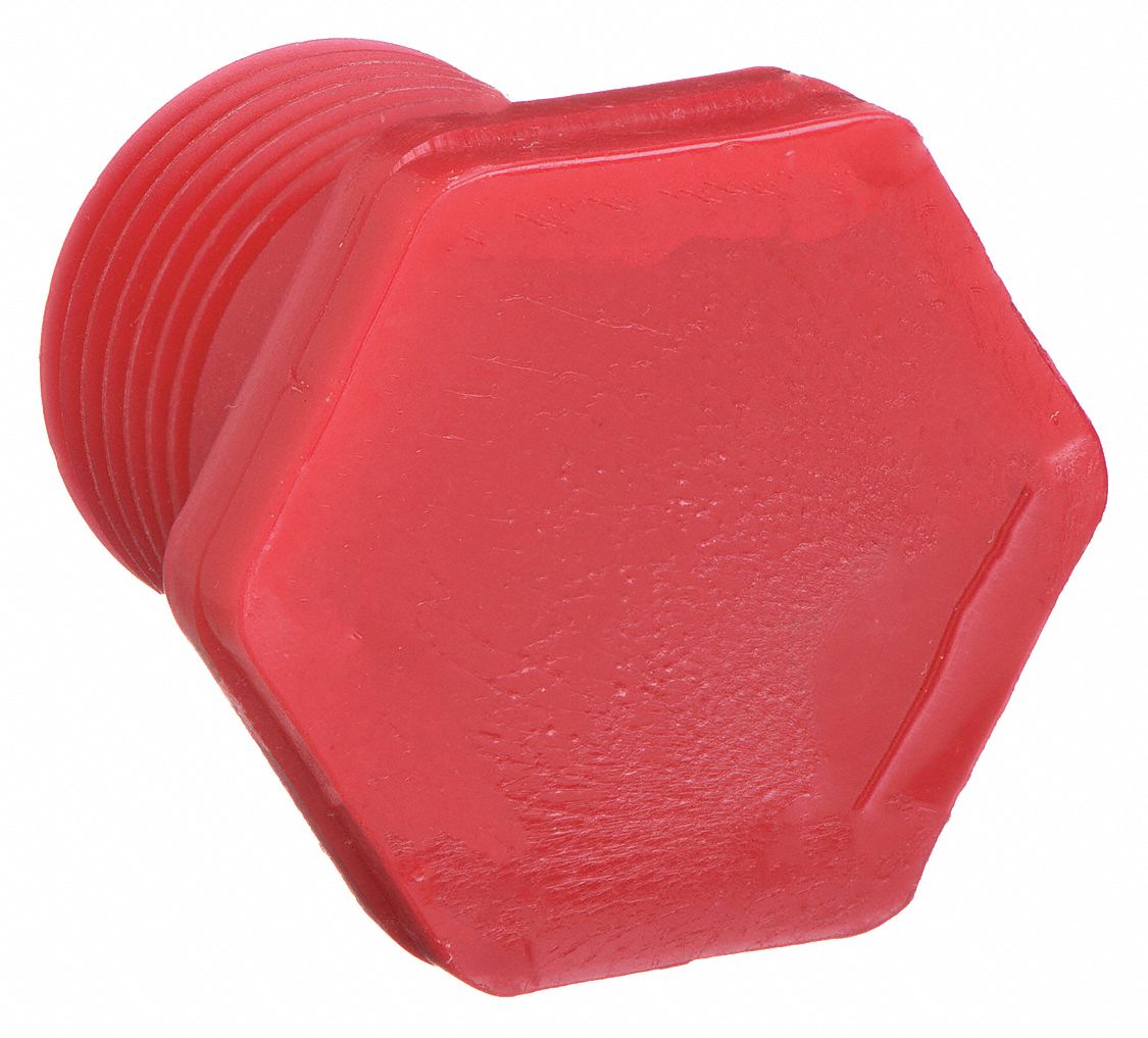 Hex Head Plug: 1/2 in Fitting Pipe Size, Schedule 80, Male NPT, 1360 psi @ 73°F, Red