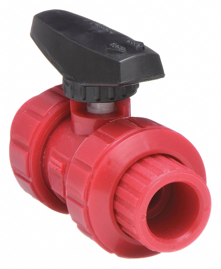 Manual Two-Way Ball Valve: 2 in, PVDF, Straight, FNPT x FNPT, 150 psi Max. Pressure (CWP)