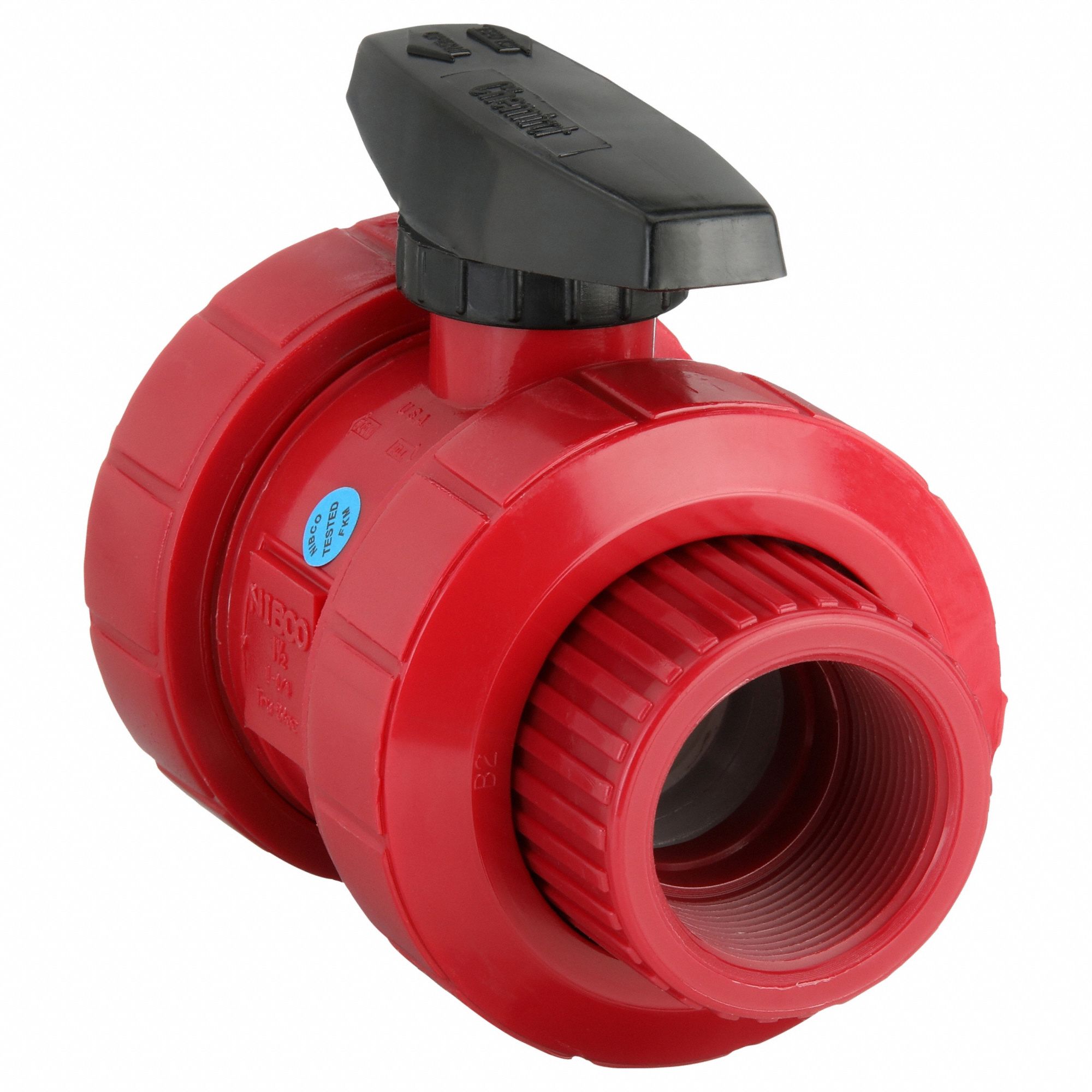 Manual Two-Way Ball Valve: 1 1/2 in, PVDF, Straight, FNPT x FNPT, Full Port Ball Port