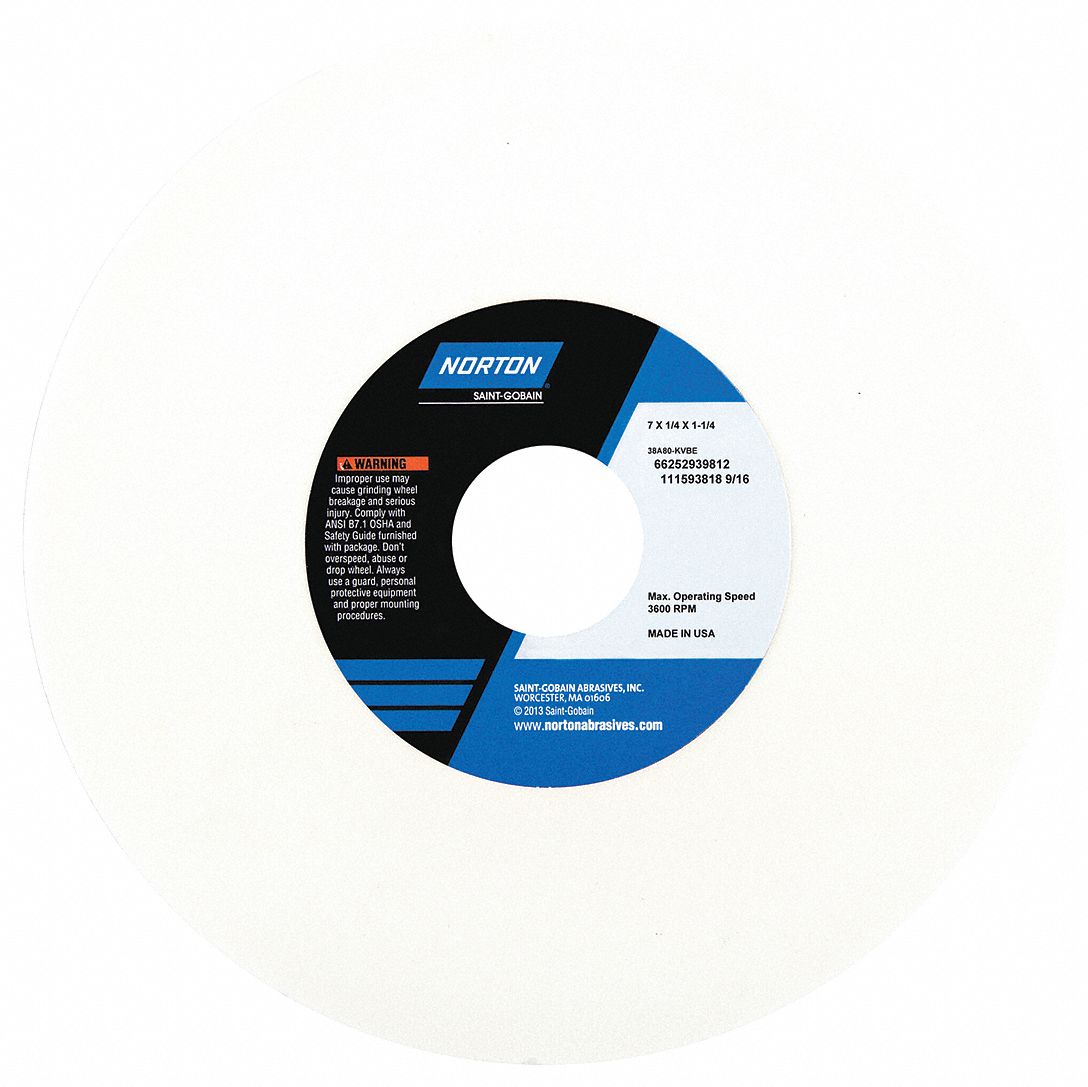 STRAIGHT GRINDING WHEEL, TYPE 1, 7 IN X ¼ IN X 1¼ IN, 38A60-IVBE, 5 PK