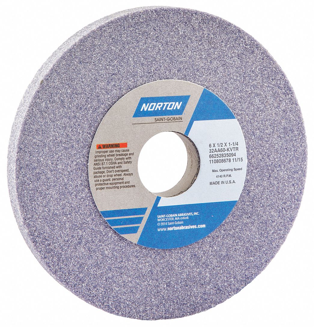STRAIGHT GRINDING WHEEL, TYPE 1, 6 IN X ½ IN X 1¼ IN, 32AA60-KVTR, 5 PK