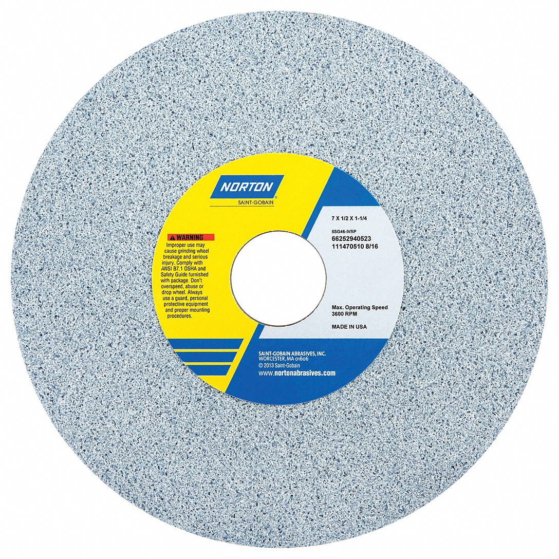 STRAIGHT GRINDING WHEEL, TYPE 1, 7 IN X ½ IN X 1¼ IN, 5SG46-GVSP, 5 PK