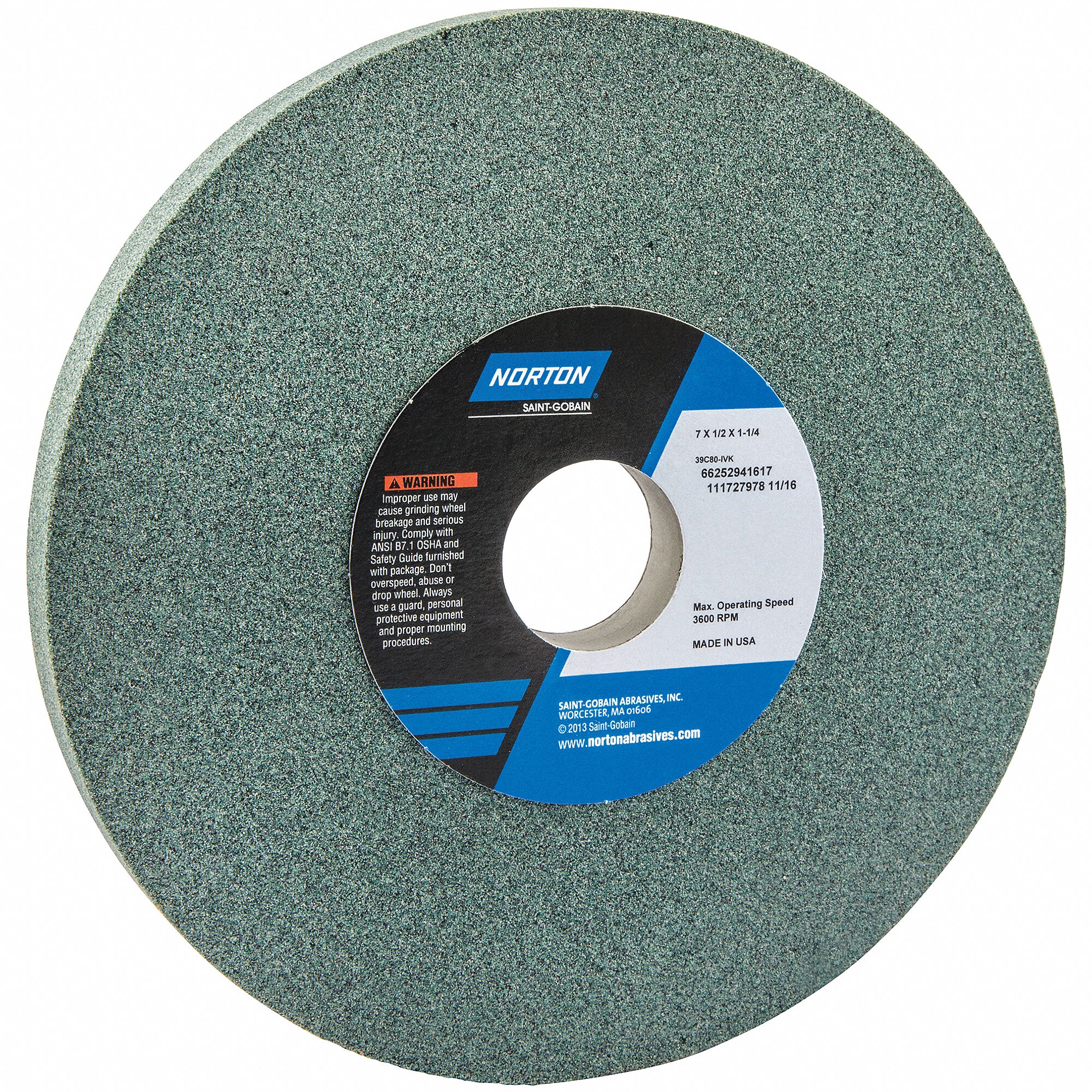 NORTON Type 1 Silicon Carbide Straight Grinding Wheel, 7 in, 1 1/4 in