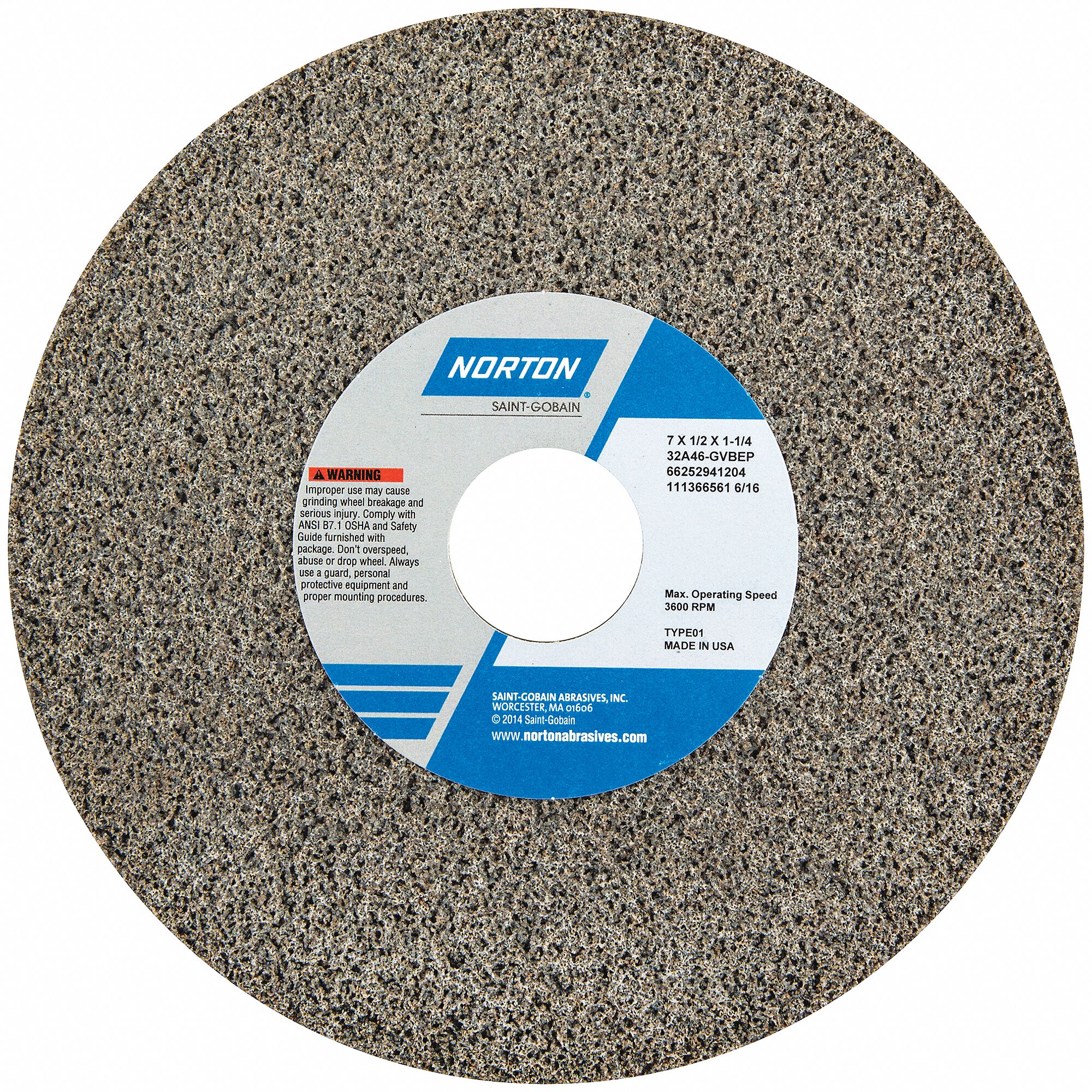 NORTON Straight Grinding Wheel 7 in Abrasive Wheel Dia, 1 1/4 in Arbor