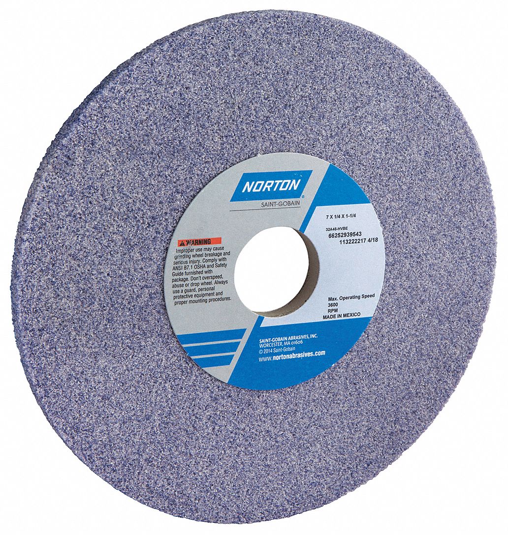 Straight Grinding Wheel: Type 1, 7" x 1/4" x 1 1/4", 32A46-HVBE, 5 PK