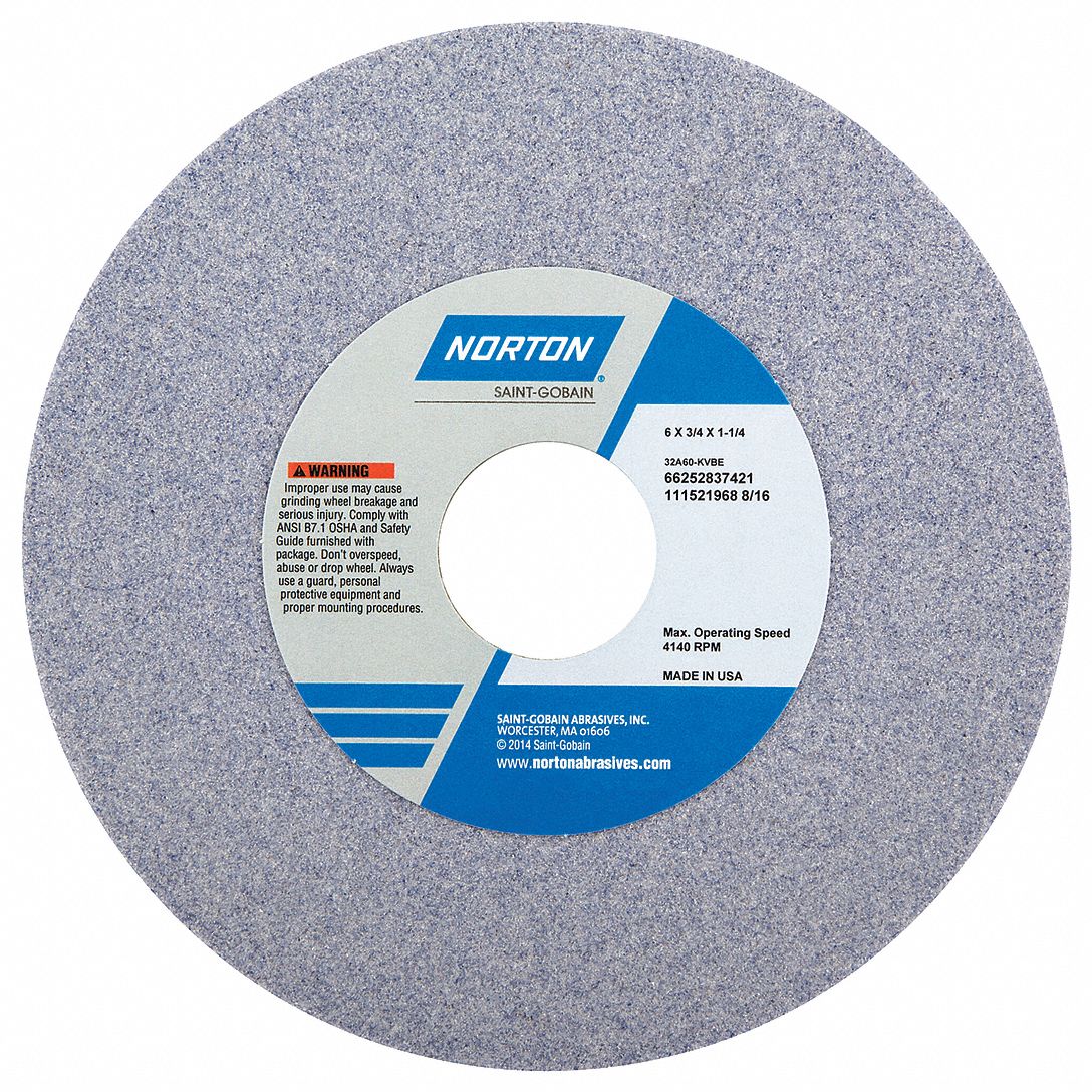 NORTON Type 1 Aluminum Oxide Straight Grinding Wheel, 6 in, 1 1/4 in