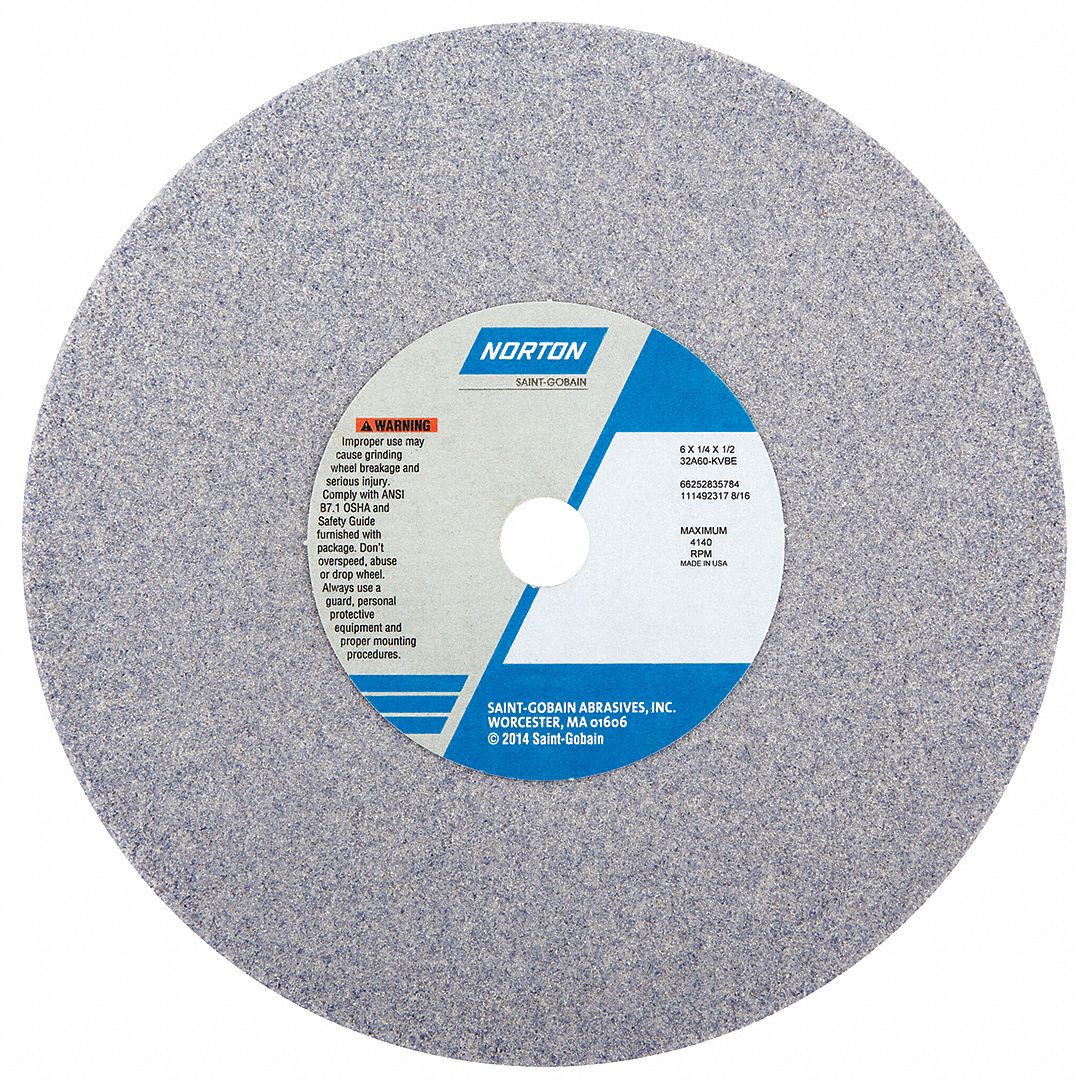 STRAIGHT GRINDING WHEEL, TYPE 1, 6 IN X ¼ IN X ½ IN, 32A60-KVBE, 5 PK