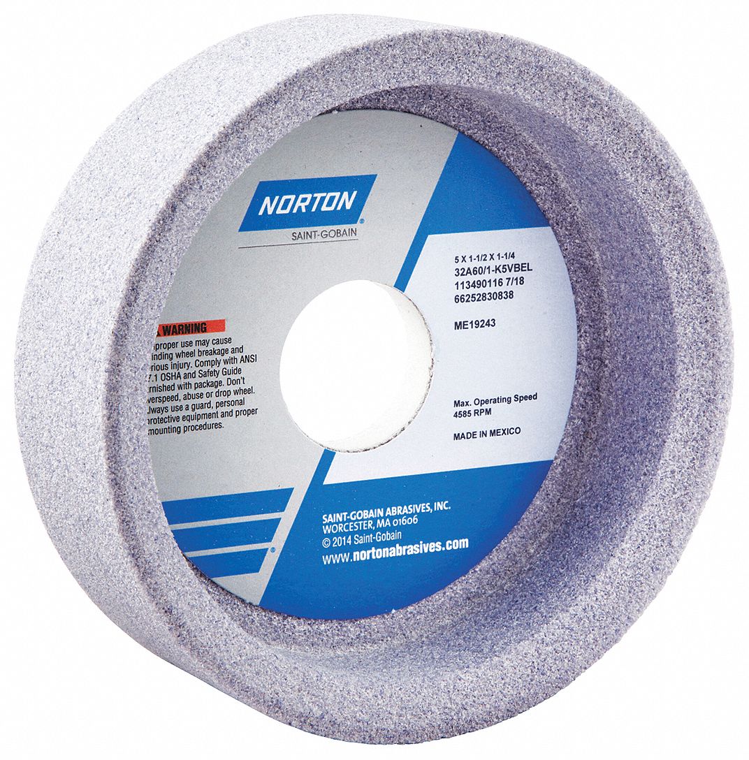 NORTON Type 6 Aluminum Oxide Straight Cup Grinding Wheel, 5 in, 1 1/2