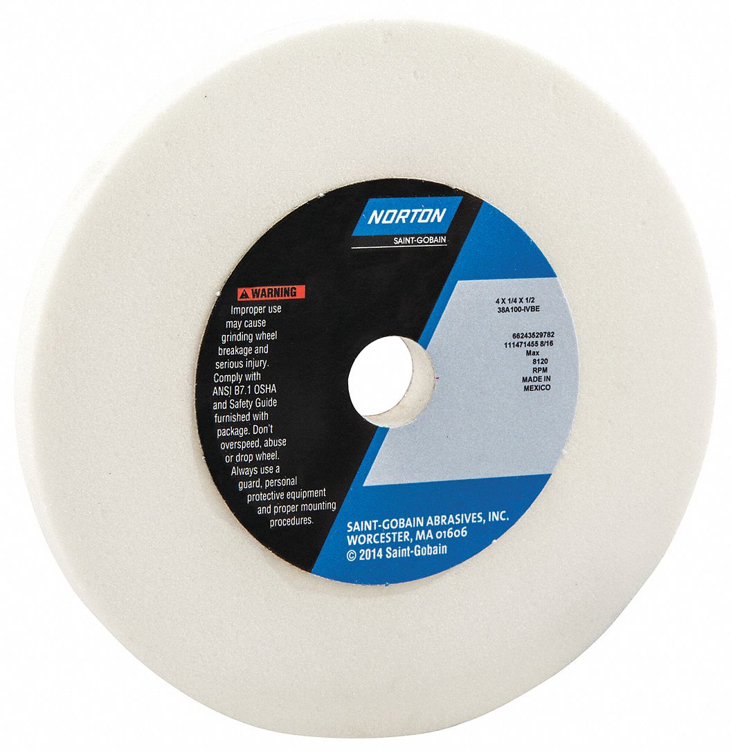 NORTON Type 1 Aluminum Oxide Straight Grinding Wheel, 4 in, 1/2 in