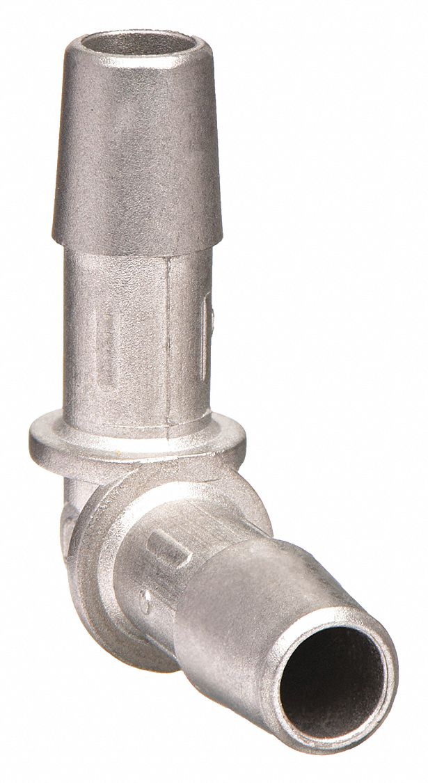Barbed Fitting Elbow: Barbed, 3/8 in ID x 3/8 in ID Fitting Size, Stainless Steel