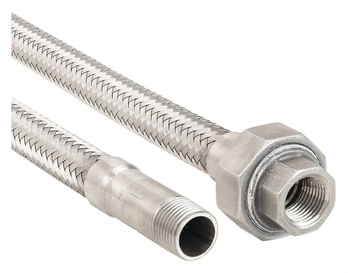 FLEXIBLE METAL HOSE ASSEMBLY: ¼ IN HOSE INSIDE DIA., 4.5 IN DYNAMIC MIN BEND RADIUS, MNPT