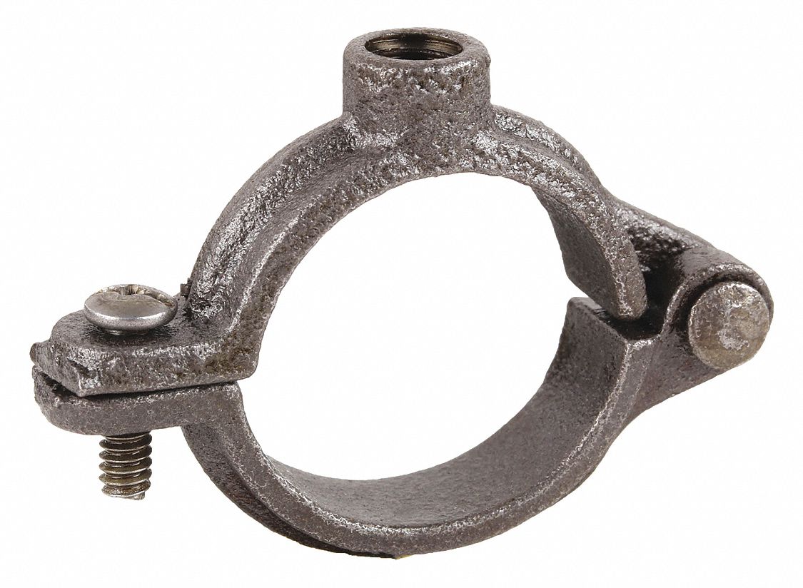 Split-Ring Hanger: Swivel Loop, Cast Iron, For 1 1/4 in Pipe, For 1 11/16 in Max Outside Dia