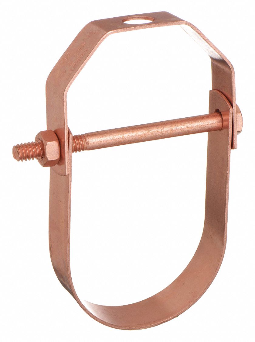 CLEVIS HANGER: COPPER-PLATED STEEL, FOR 3 IN PIPE, FOR ½ IN THREADED ROD, 300 LB CAPACITY