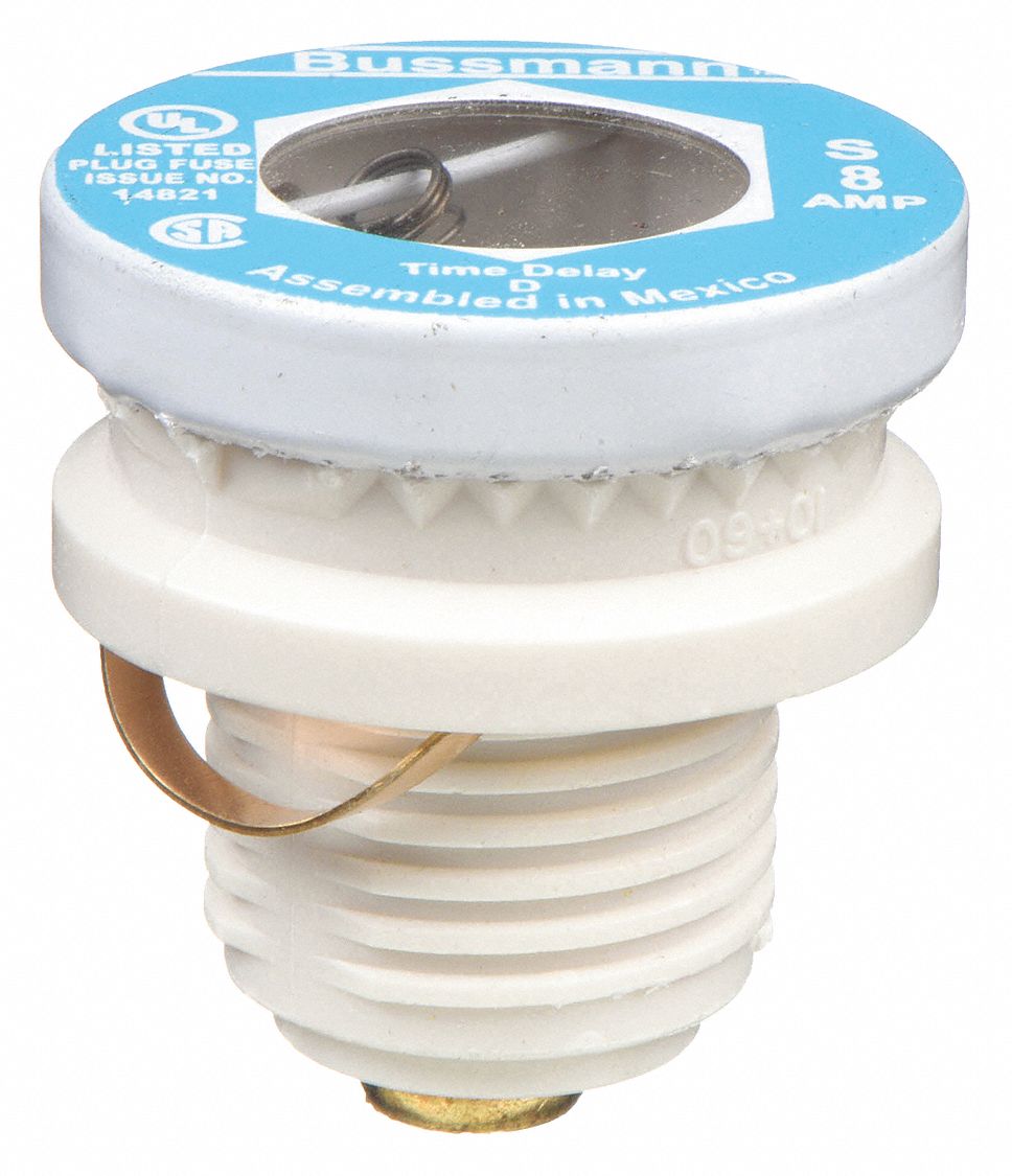 Plug Fuse: S Series, Time-Delay, 8 A, Rejection, Indicating