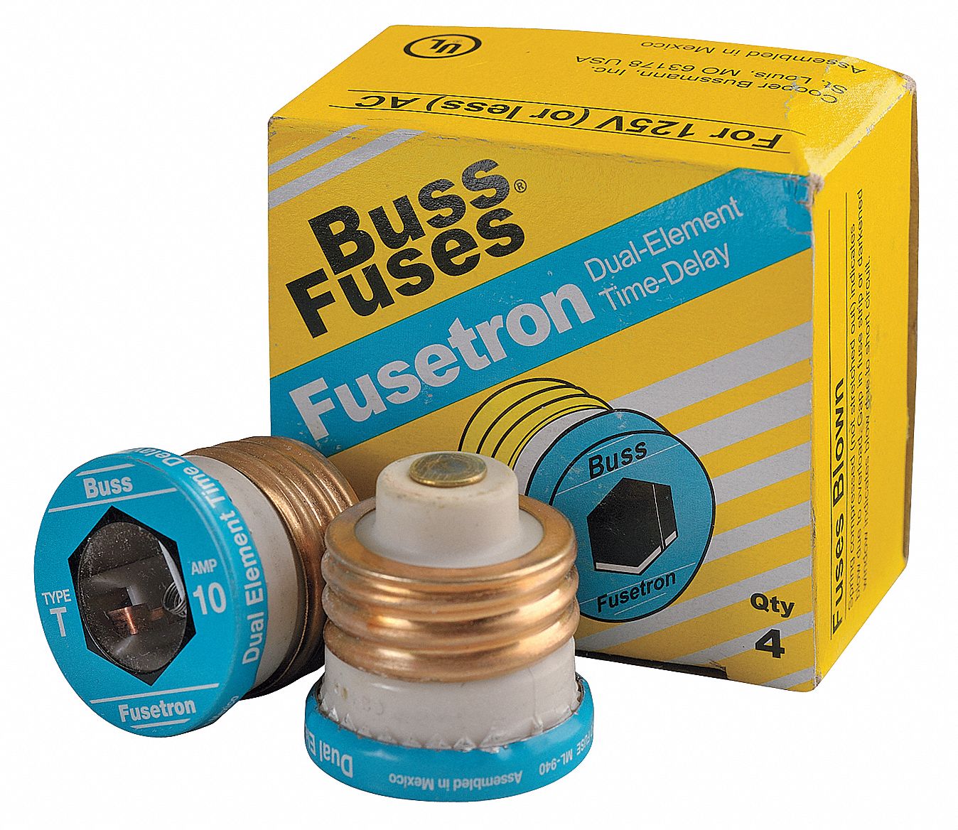 BUSSMANN Plug Fuse 10A, 125V AC, ScrewIn Body, Nonrejection Fits Fuse