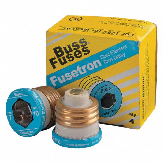 BUSSMANN Plug Fuse 10A, 125V AC, ScrewIn Body, Nonrejection Fits Fuse