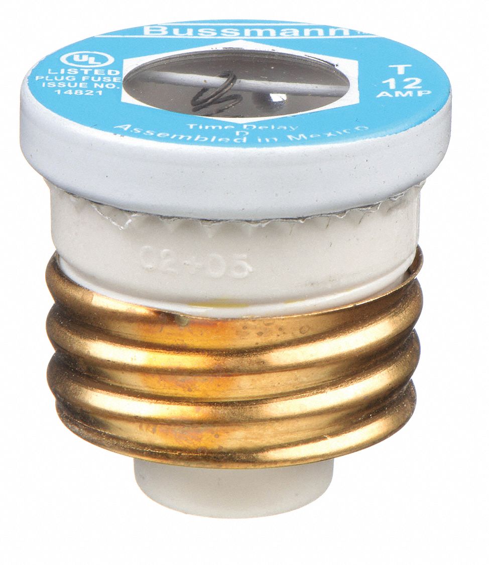 Plug Fuse: T Series, Time-Delay, 12 A, Non-Rejection, Indicating