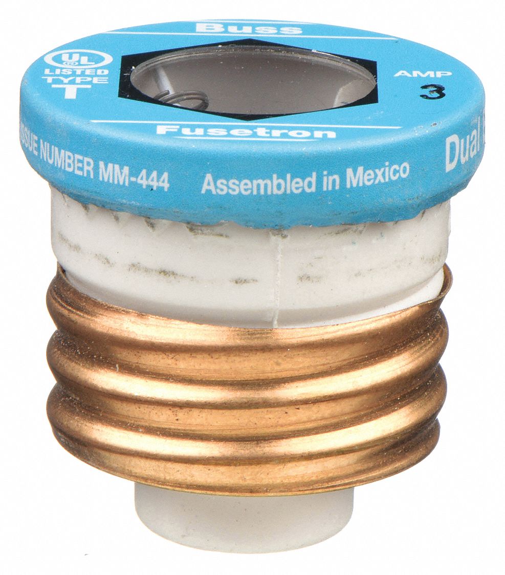 Plug Fuse: T Series, Time-Delay, 3 A, Non-Rejection, Indicating