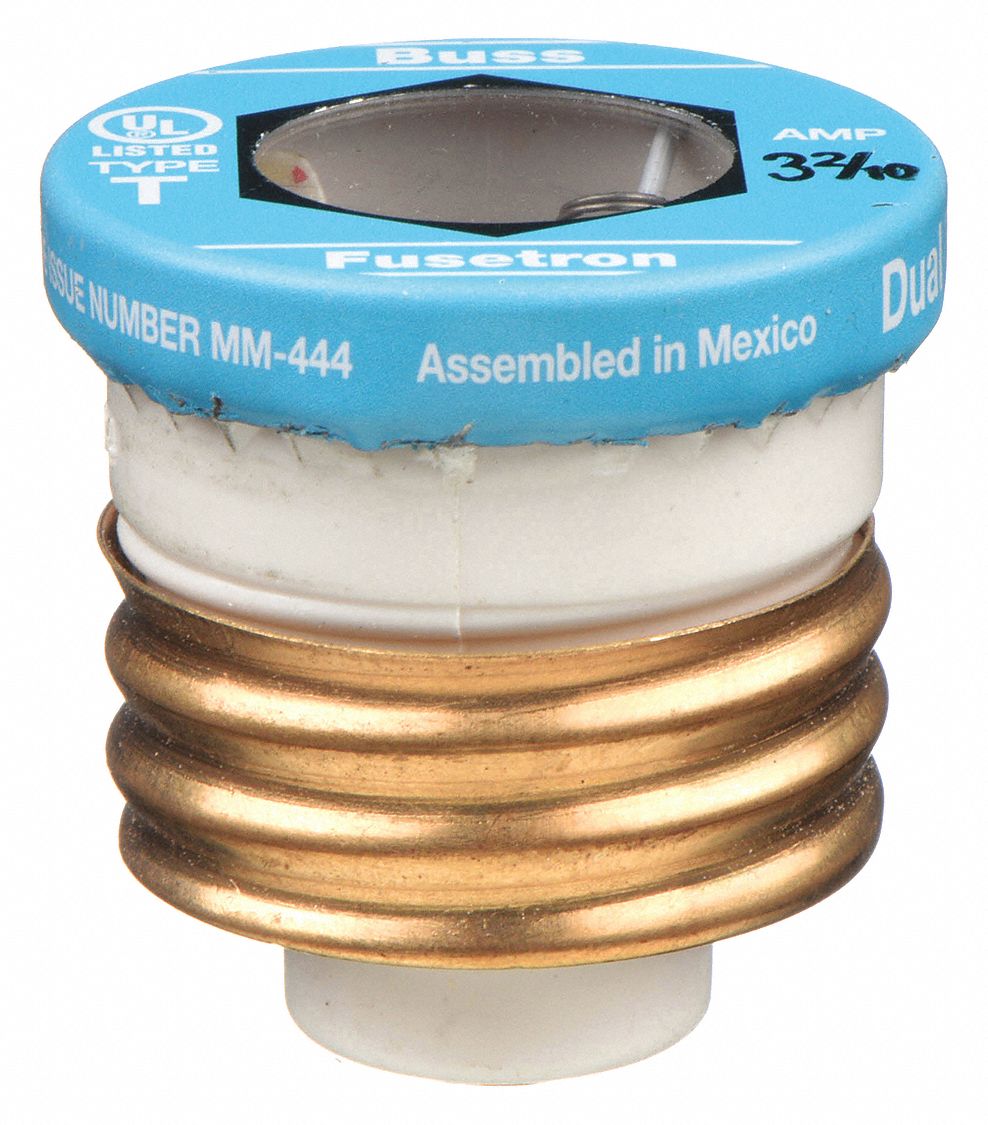 BUSSMANN, 3 2/10 A, 125V AC, Plug Fuse 1CZ63T32/10 Grainger