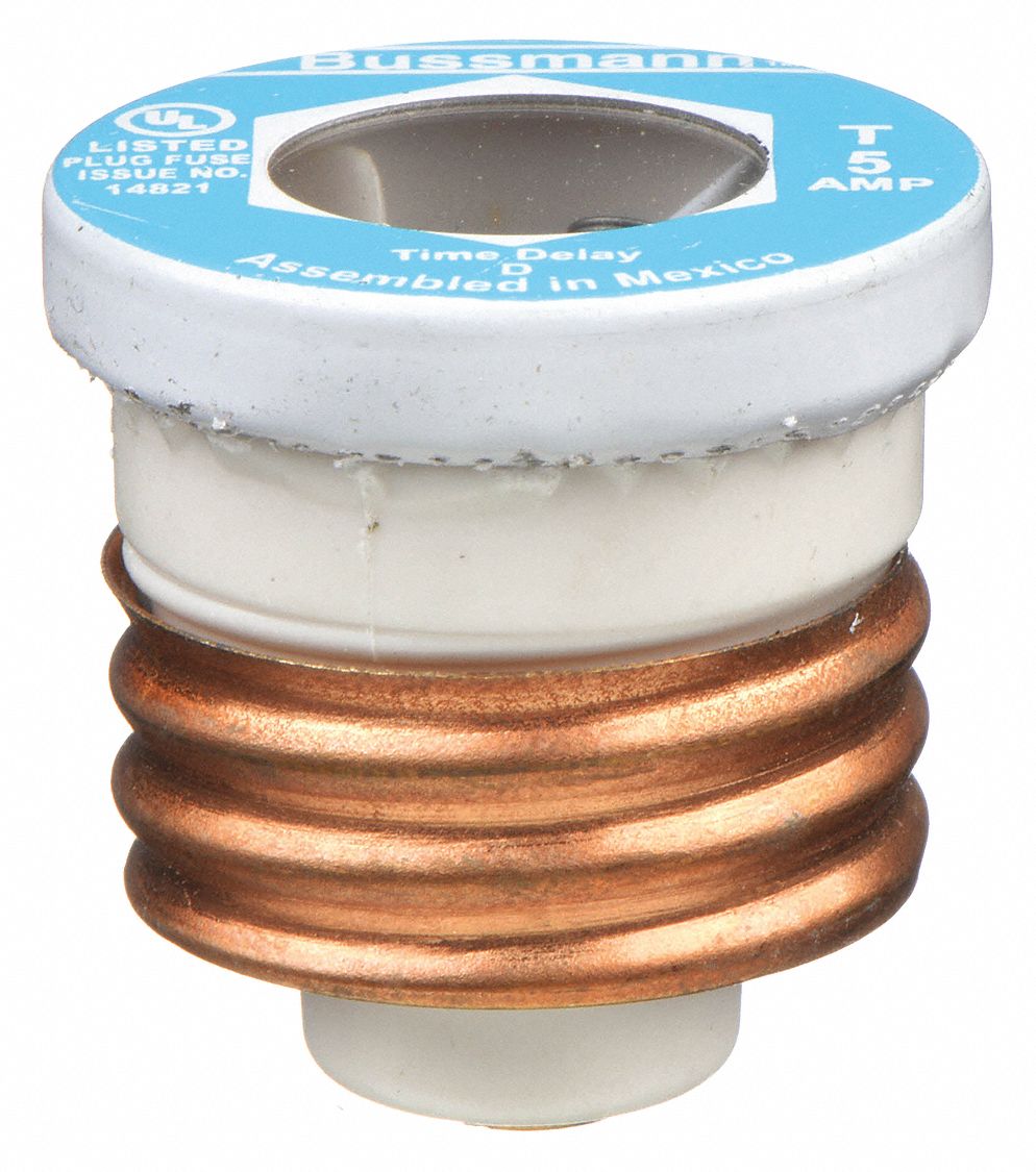 Plug Fuse: T Series, Time-Delay, 5 A, Non-Rejection, Indicating