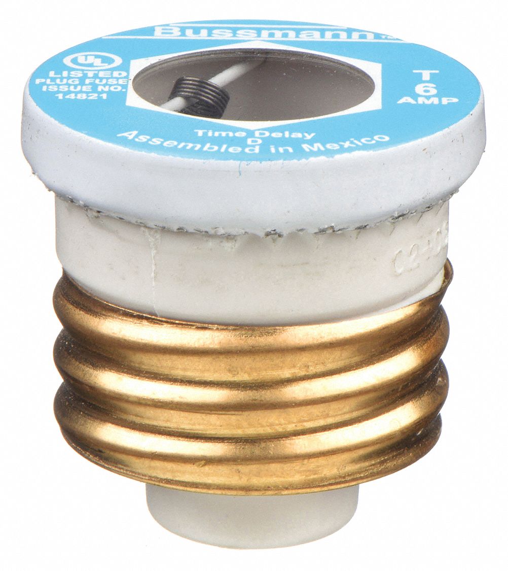 Plug Fuse: T Series, Time-Delay, 6 A, Non-Rejection, Indicating