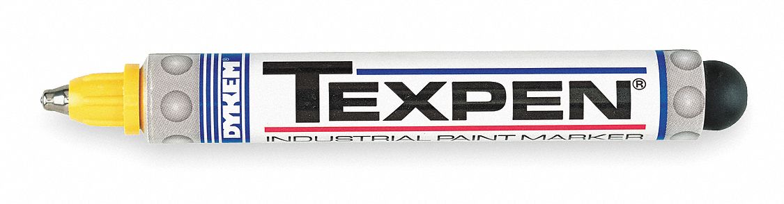 Liquid Paint Marker: 1.3 mm Tip Wd, Stainless Steel Roller Ball, Yellow, Round