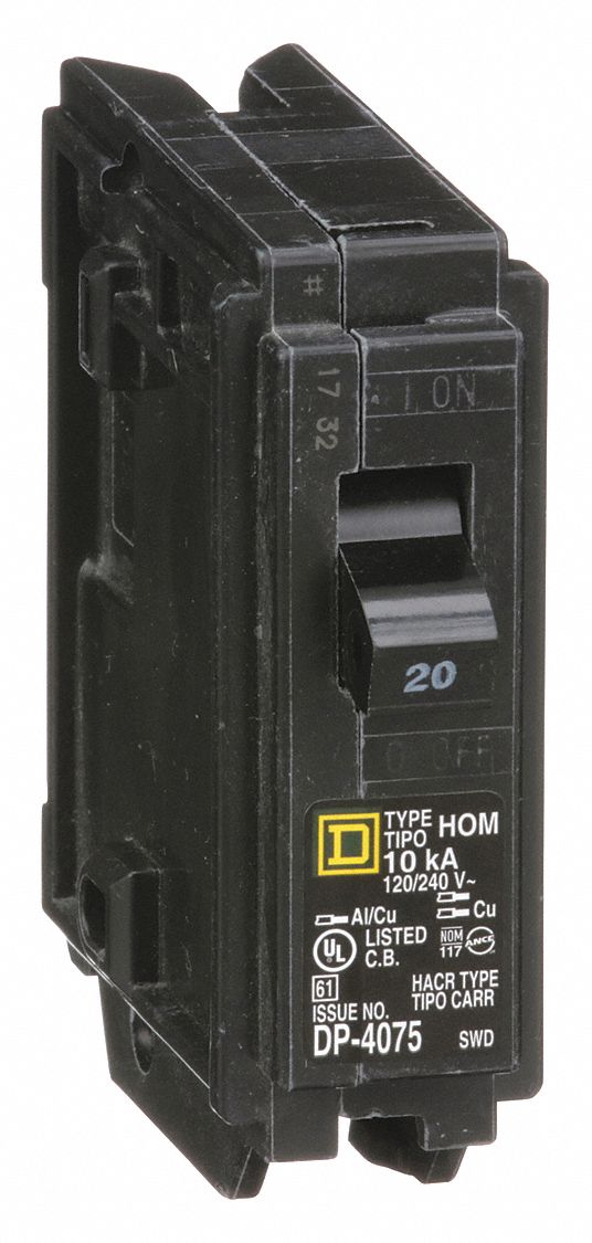 SQUARE D Miniature Circuit Breaker, Amps 20 A, Circuit Breaker Type