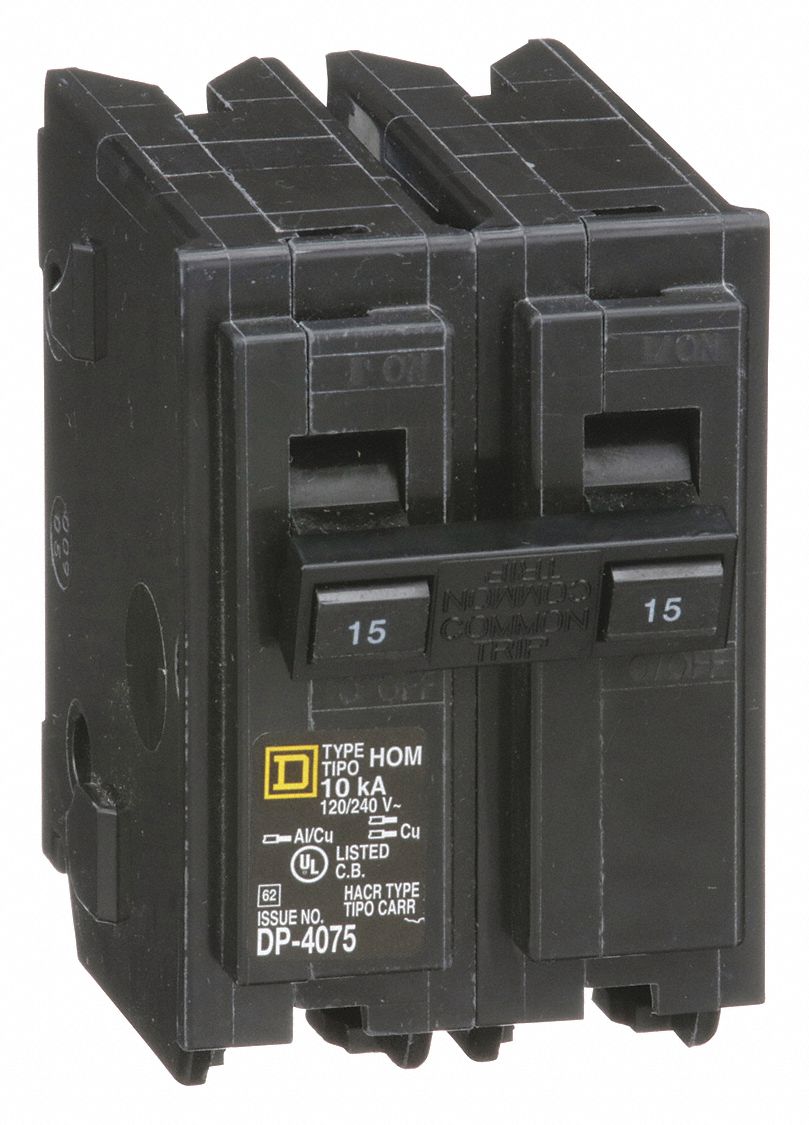 Miniature Circuit Breaker: 15 A, 120/240V AC, Single Phase, 10kA at 120/240V AC, 2 Poles