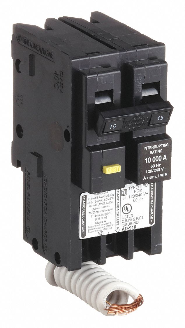 Miniature Circuit Breaker: 15 A, 120/240V AC, Single Phase, 10kA at 120/240V AC, 2 Poles