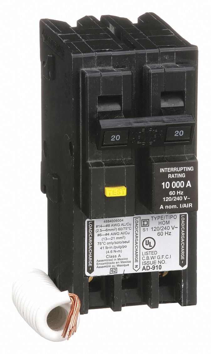 Miniature Circuit Breaker: 20 A, 120/240V AC, Single Phase, 10kA at 120/240V AC, 2 Poles
