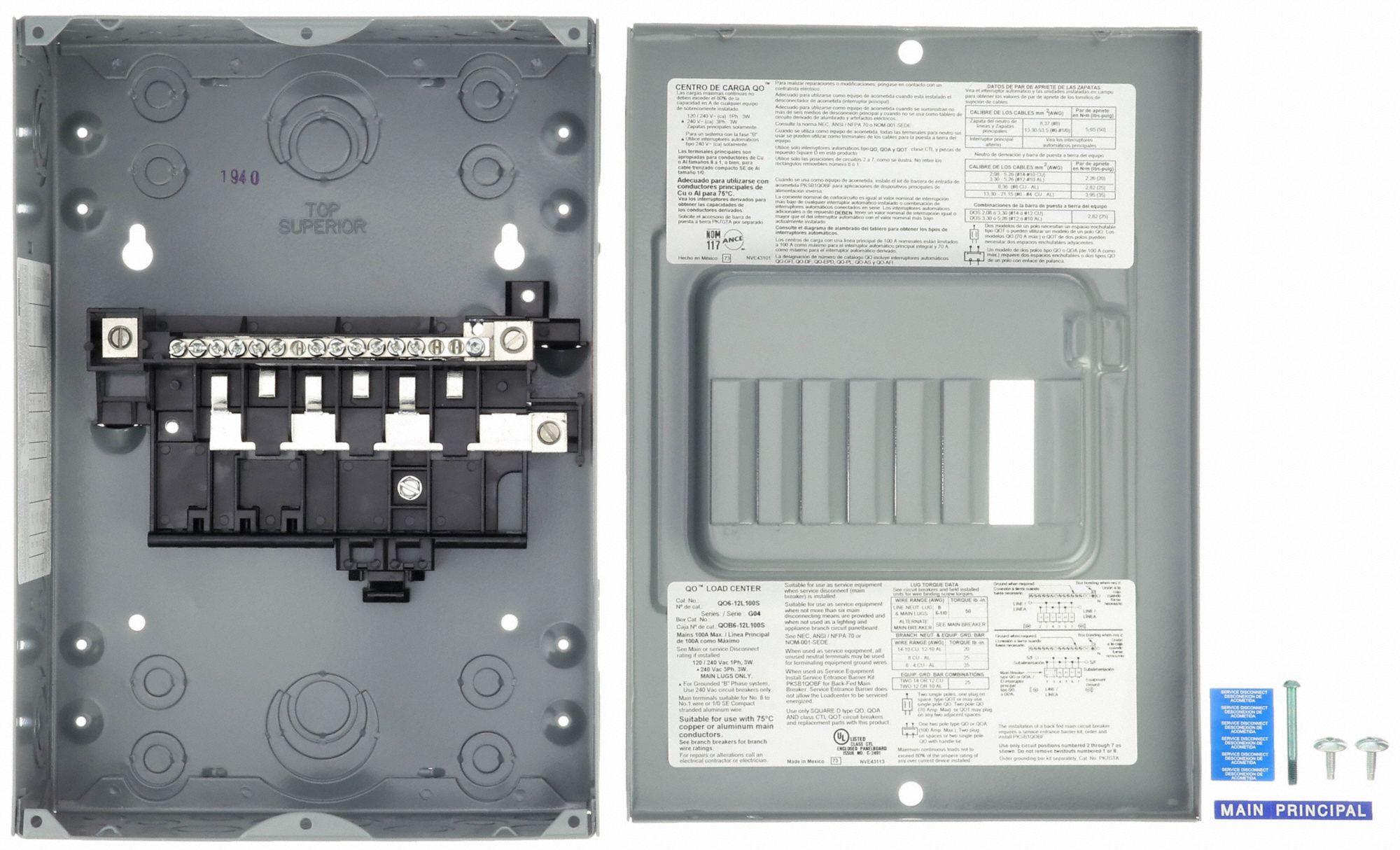SQUARE D Load Center, Number of Spaces 6, Amps 100 A, Circuit Breaker