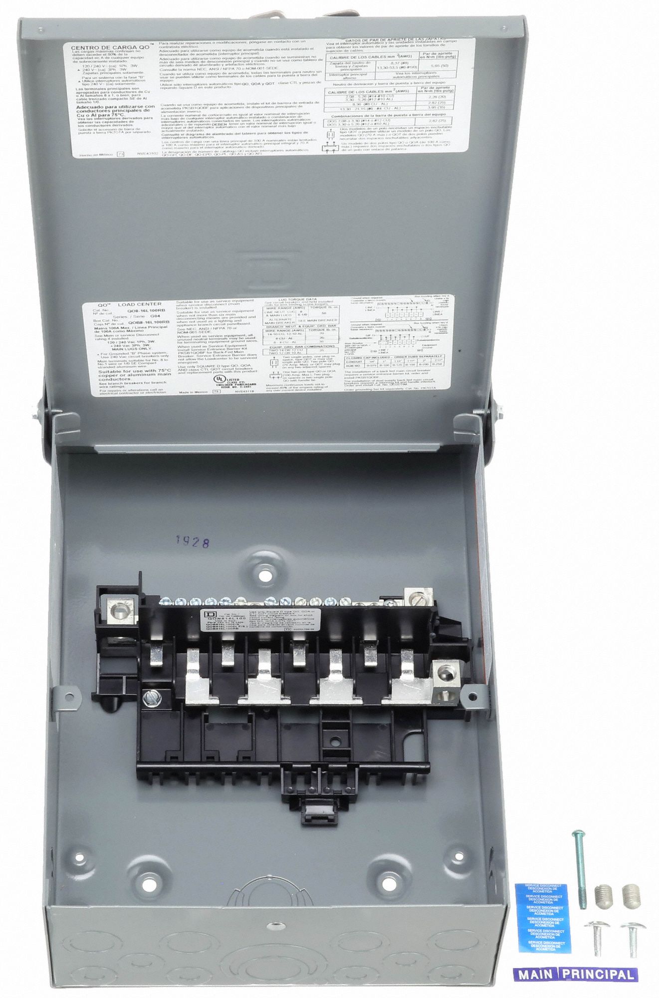 SQUARE D Load Center, Number of Spaces 8, Amps 100 A, Circuit Breaker