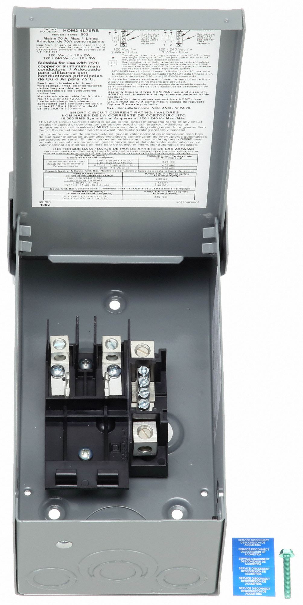 Square D Circuit Breaker Load Center Outdoor 2 Spaces 4 Circuits 70A HOM24L70RB 