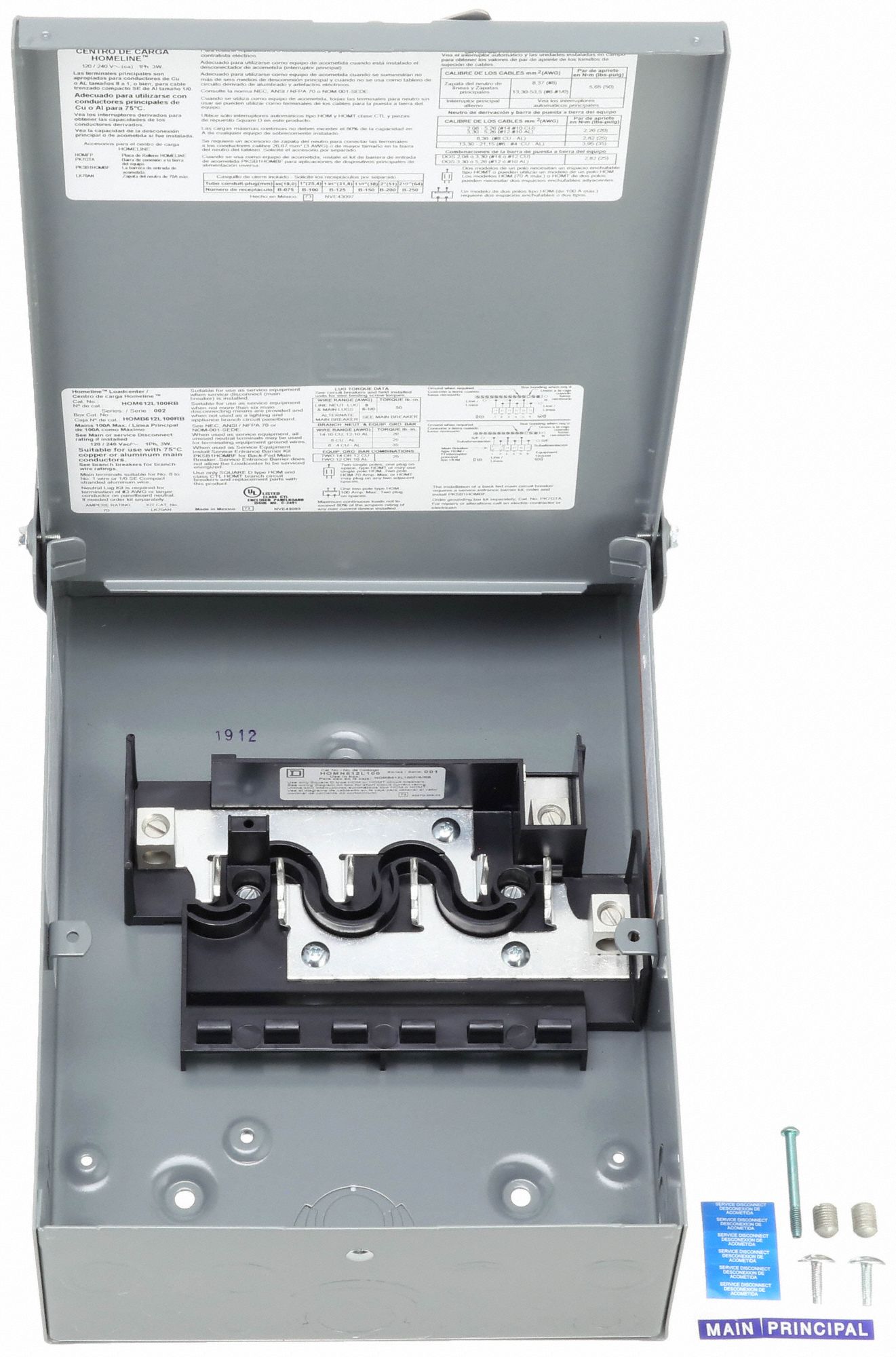 SQUARE D Load Center, Number of Spaces 6, Amps 100 A, Circuit Breaker