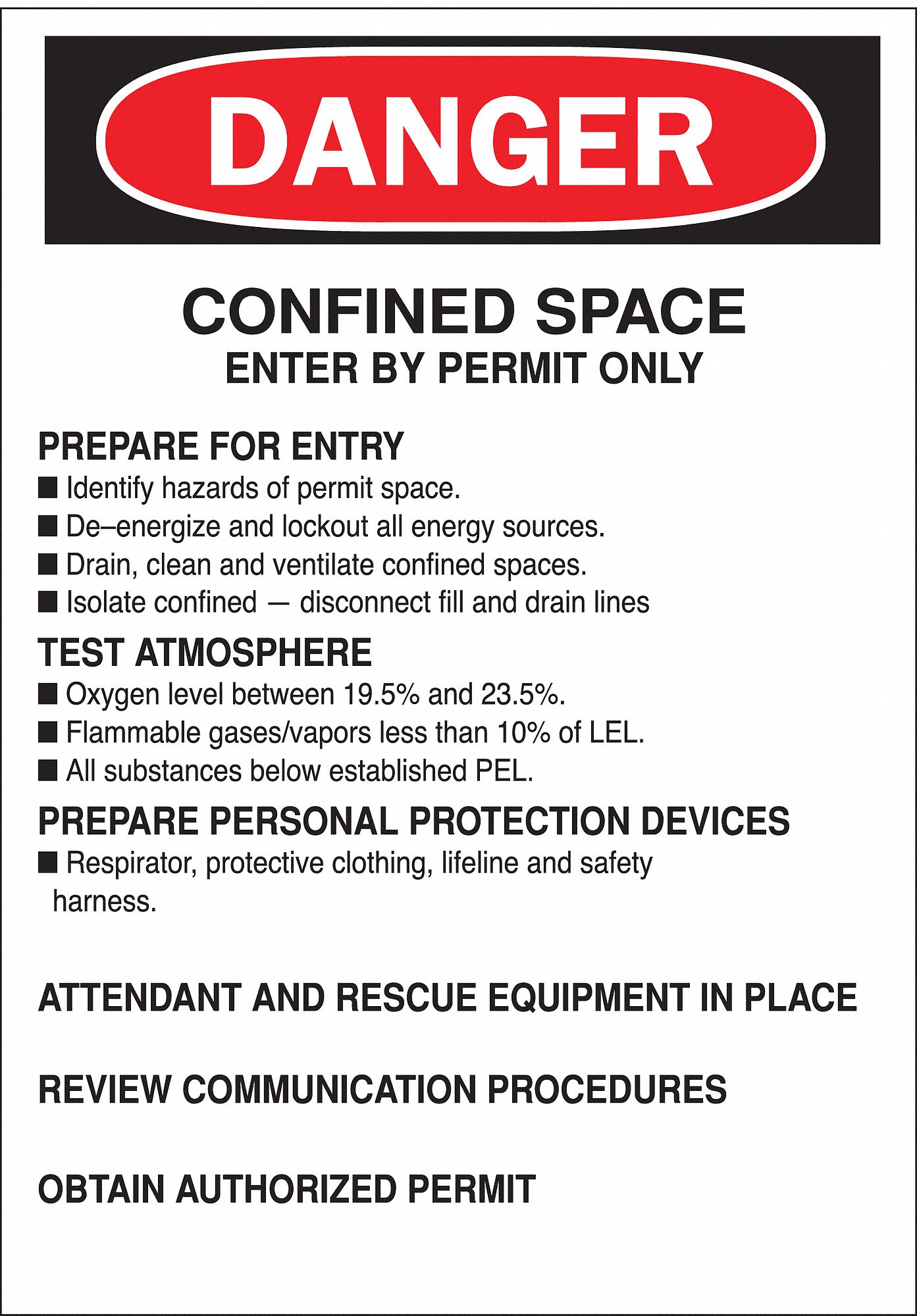 DANGER SIGN, 14 IN X 10 IN, 0.010 IN, POLYESTER, ADHESIVE SURFACE SIGN MOUNTING, DANGER HEADER, WHITE/BLACK