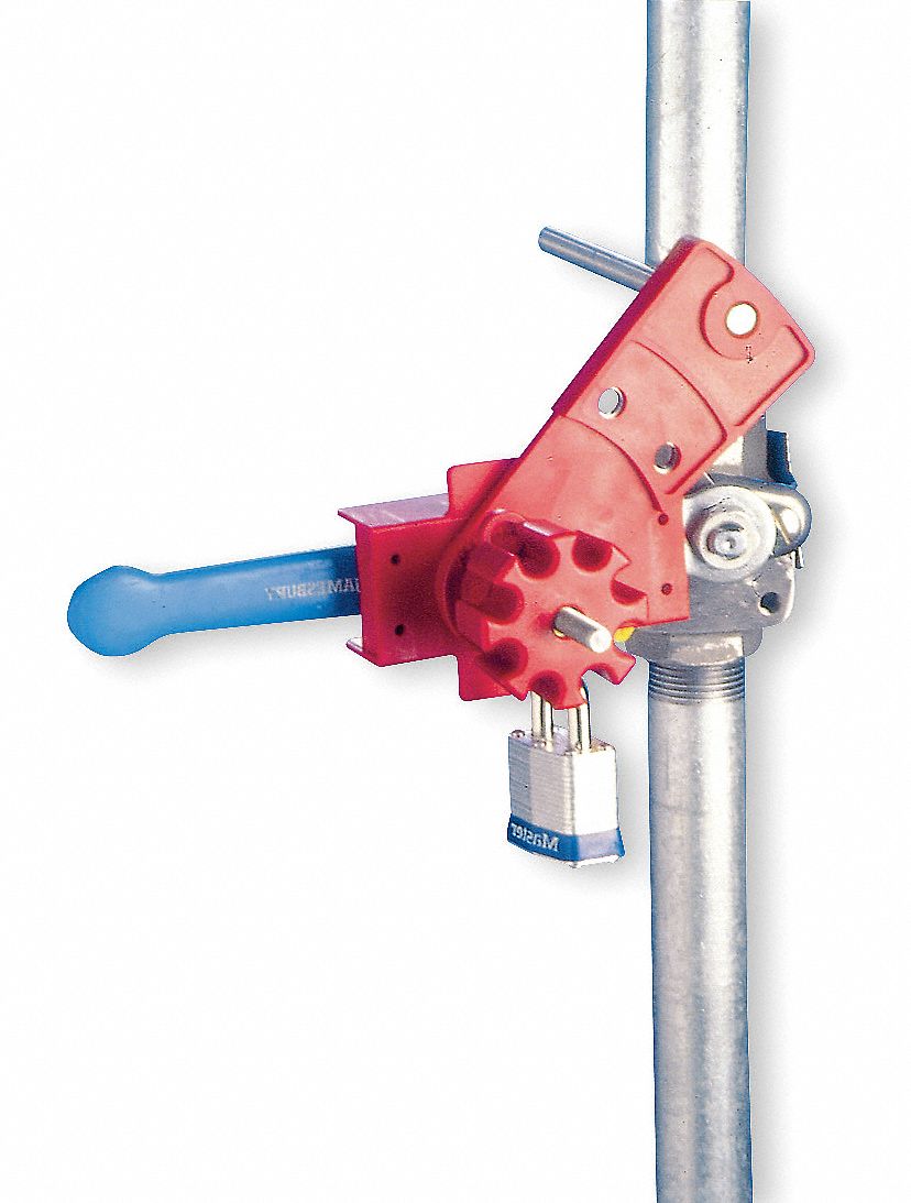 BALL VALVE LOCKOUT, LARGE NYLON, RED, CHEMICAL/IMPACT RESISTANT, 1.55 X 6⅜ X 9 23/25 IN