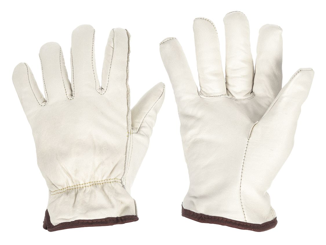 LEATHER DRIVERS GLOVES, L (9), COWHIDE, FULL FINGER, SHIRRED SLIP-ON CUFF, WHITE