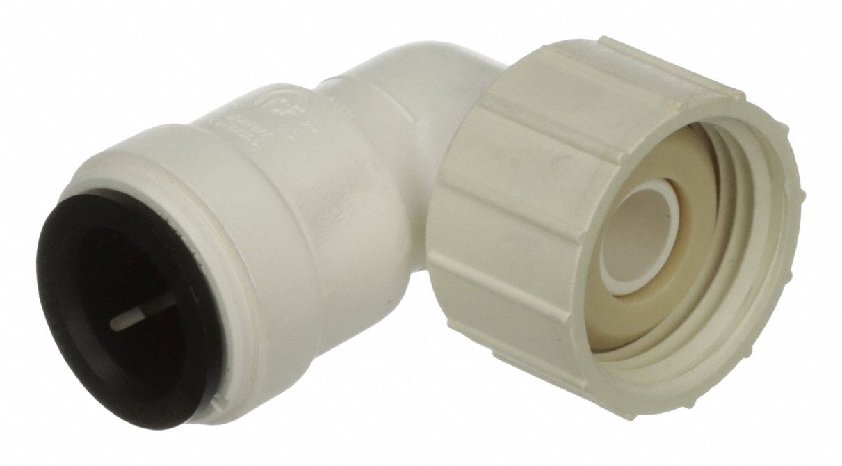 Push-Fit Elbow Fitting: 1/2 in OD x 3/4 in Pipe Size, Push-to-Connect x FGHT, Polysulfone
