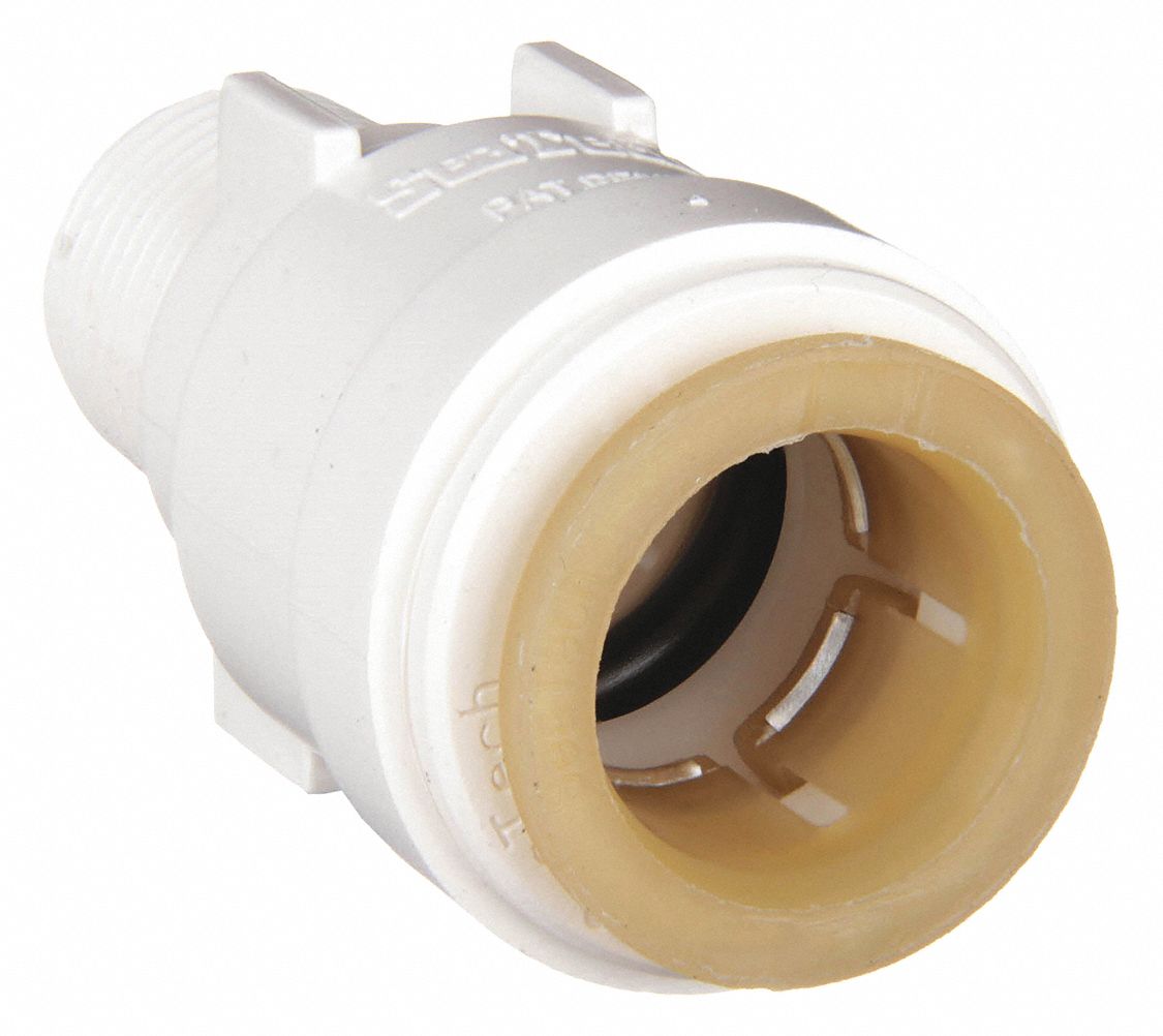 Push-Fit Fitting: Straight, 1/2 in OD x 3/4 in Pipe Size, Push-to-Connect x MNPT, Polysulfone