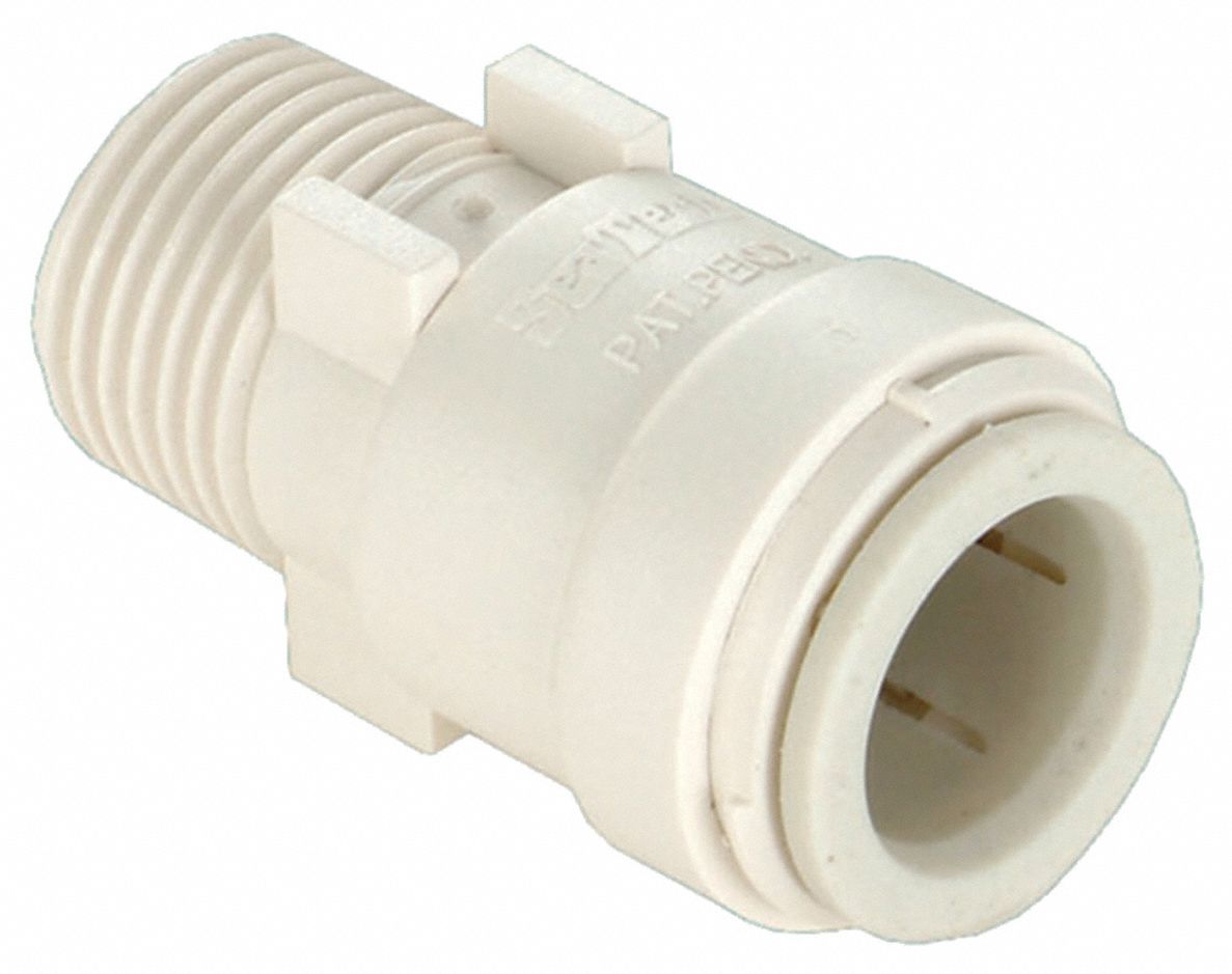 Push-Fit Fitting: 1/2 in OD x 3/8 in Pipe Size, Push-to-Connect x MNPT, Polysulfone, Adapter