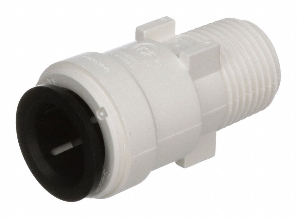 Push-Fit Adapter Fitting: 1/2 in OD x 1/2 in Pipe Size, Push-to-Connect x MNPT, Polysulfone